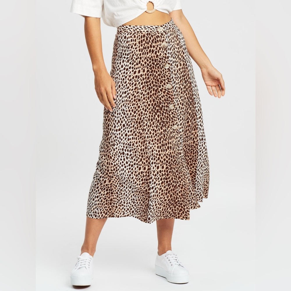 Auguste the Label Nico Button Leopard Print Midi Skirt Size 4